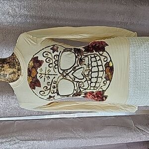 Skull NWOT Joystick by Johnny Was VINTAGE Embroidered Sequin SMALL